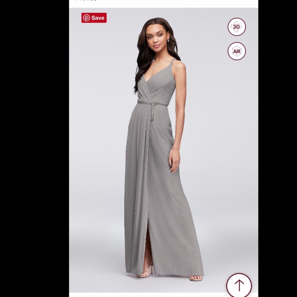 Double-Strap Long Georgette Bridesmaid Wrap Dress - Picture 1 of 3